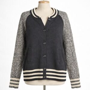 Lambs Wool Button Cardigan Size S‎ Black Knit Preppy Academia Varsity Heritage